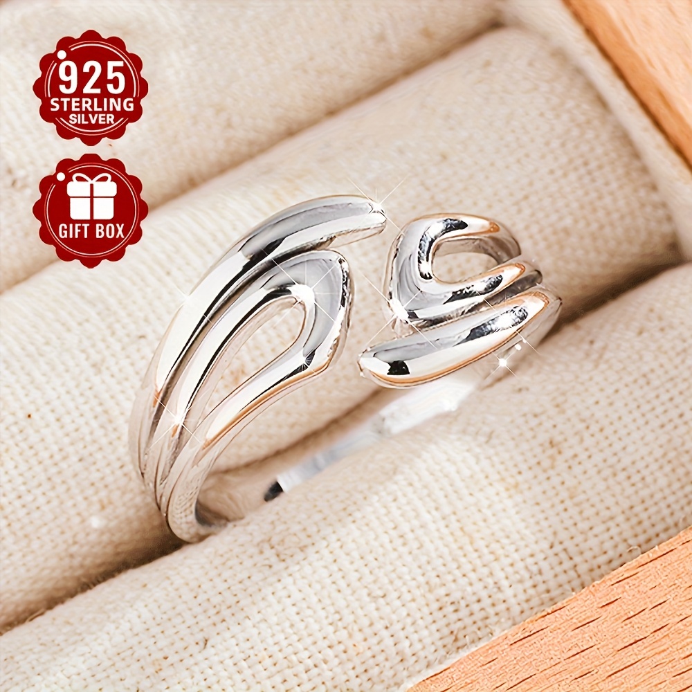 Women's 925 Silver Open Ring Hip Hop Geometric Line Adjustable Finger Ring